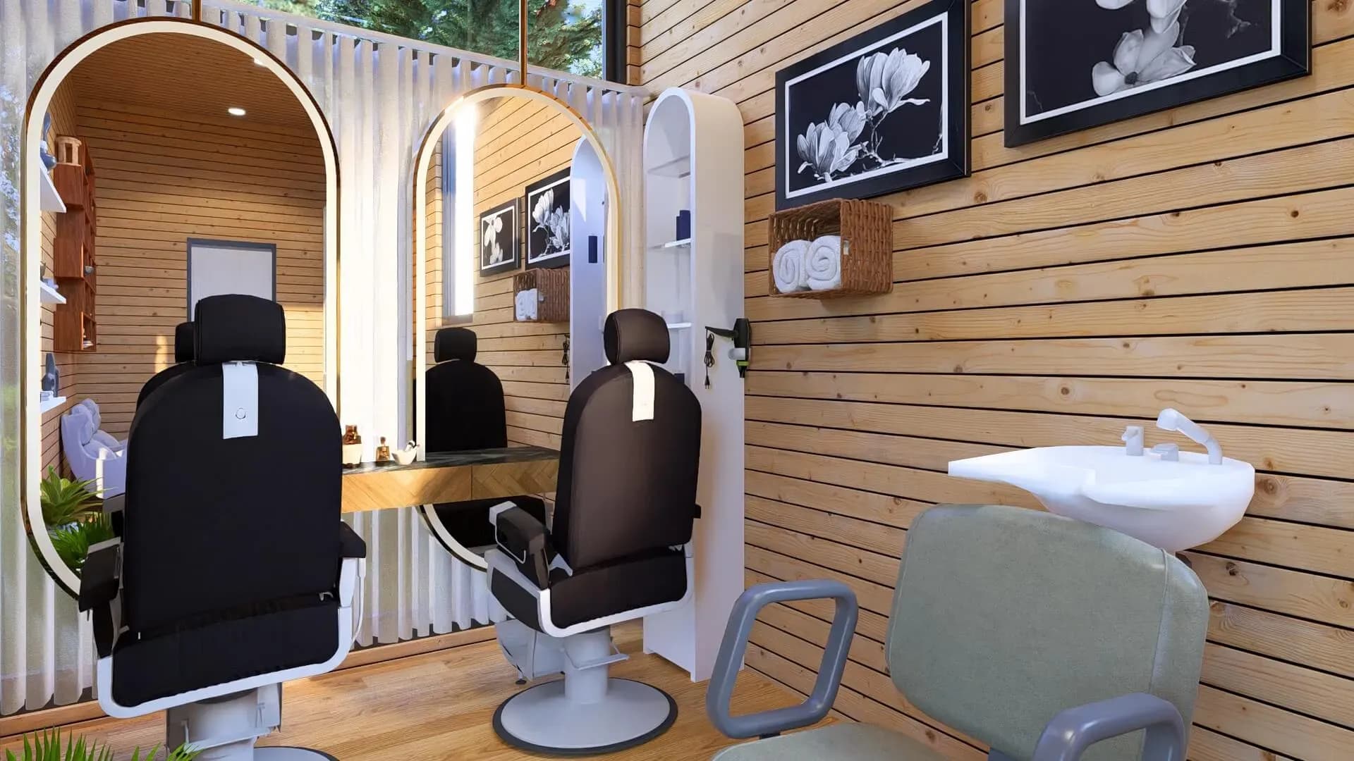 Rendu 3D : poste de coiffage de la tiny house