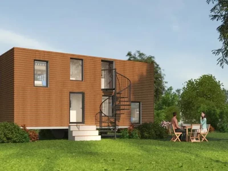 Rendu 3D : tiny house dortoir de 40 m² avec escalier extérieur