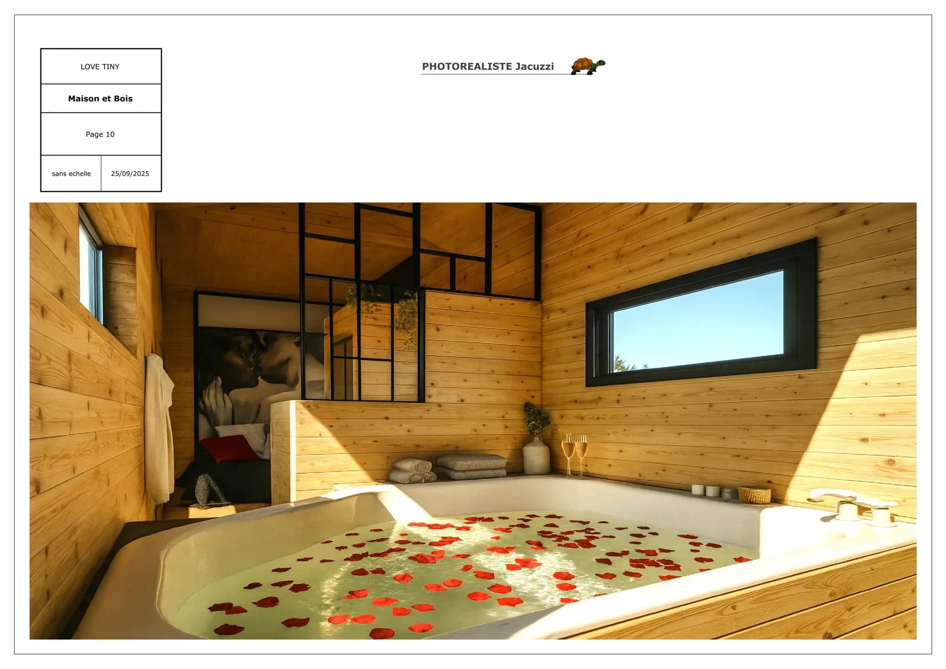 Rendu 3D : salle de bain avec espace détente de la Lovewood