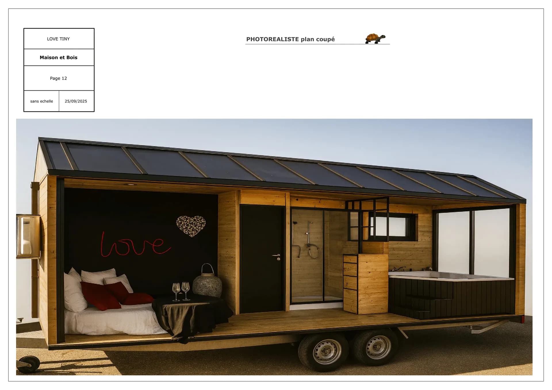 Rendu 3D : Lovewood, tiny house de 15 m² avec espace détente