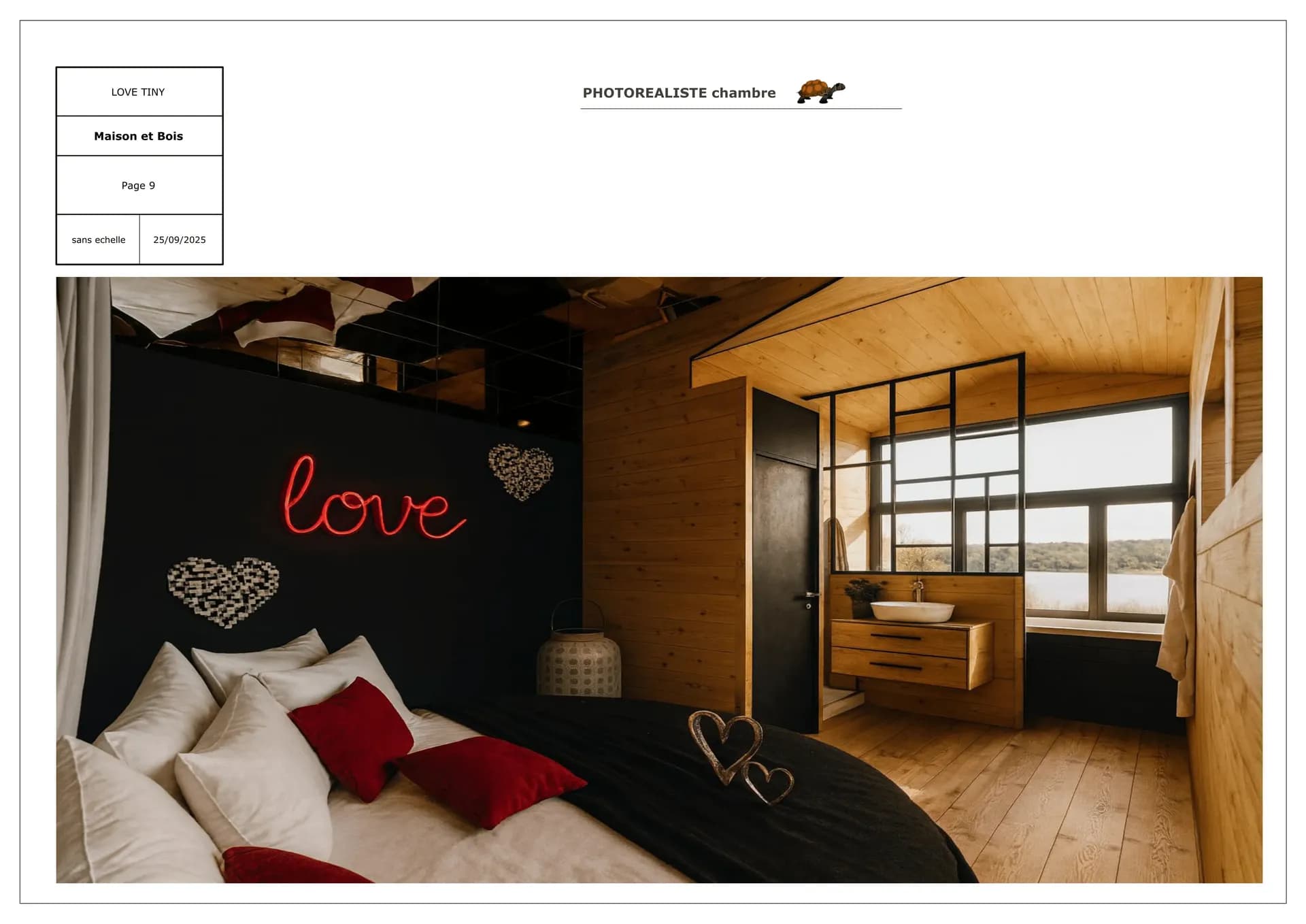 Rendu 3D : chambre de la Lovewood avec lit king size
