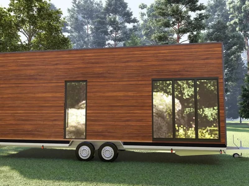 Rendu 3D : tiny house dédiée au bien-être et aux massages, sur remorque