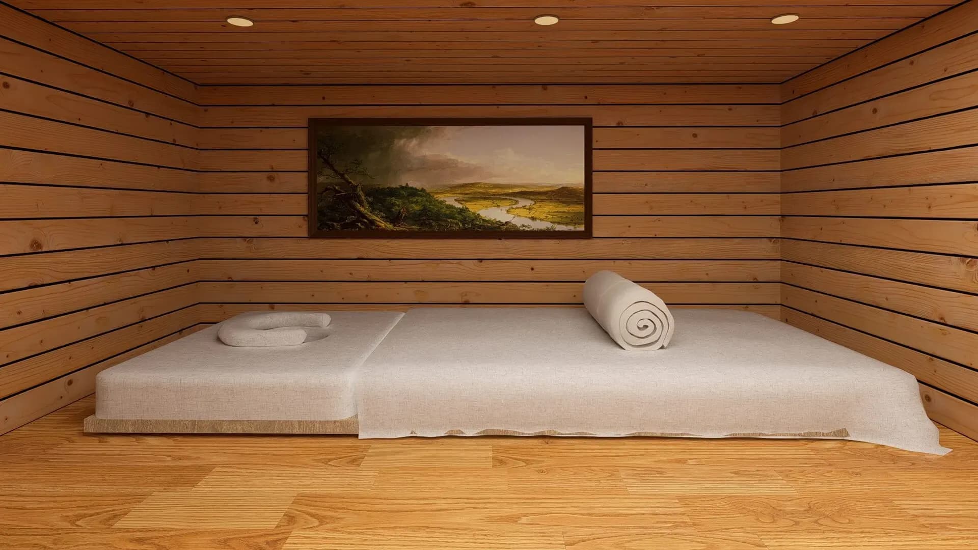 Rendu 3D : table de massage dans la tiny house