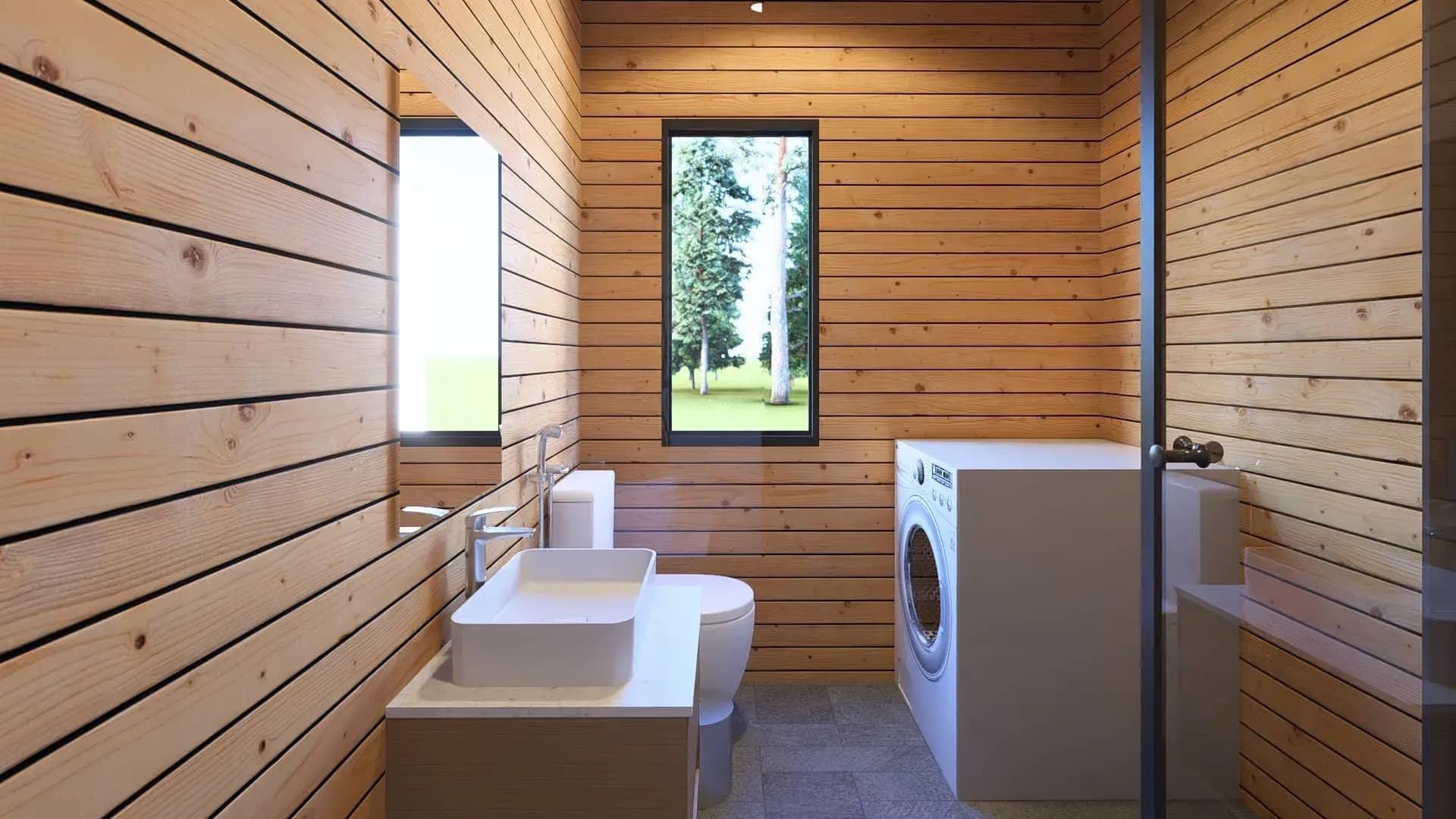Rendu 3D : salle de bain du mobile home