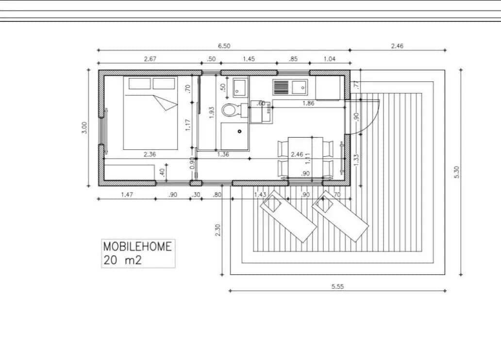 Plan du studio de jardin de 20 m²