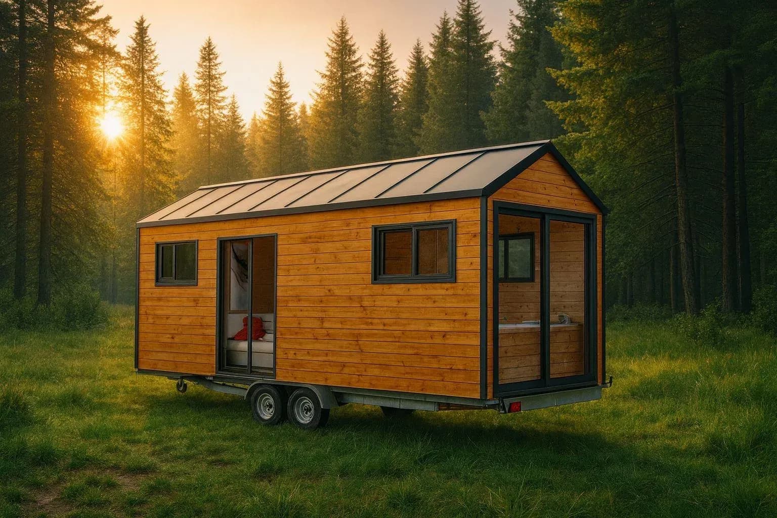Tiny House Lovewood auf einer Wiese