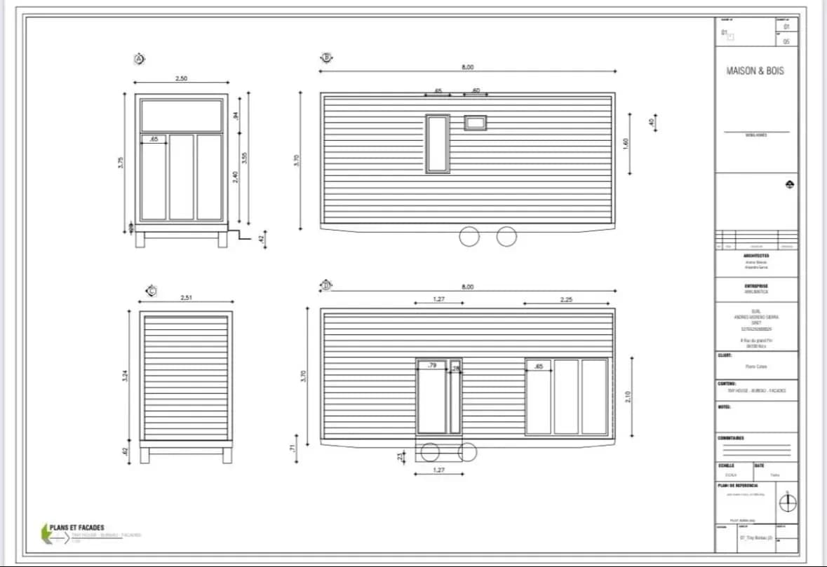Plan des façades de la tiny house bureau