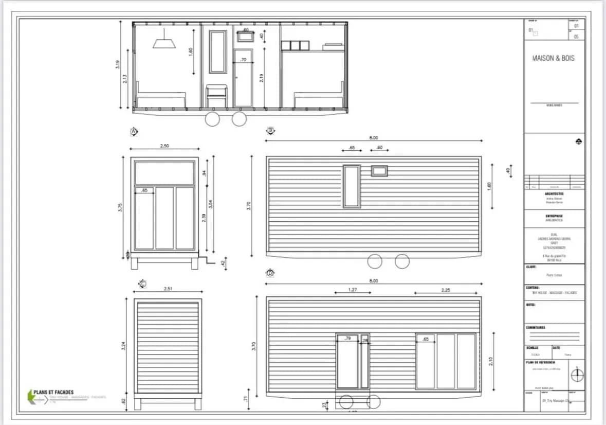 Plan des façades de la tiny house massage